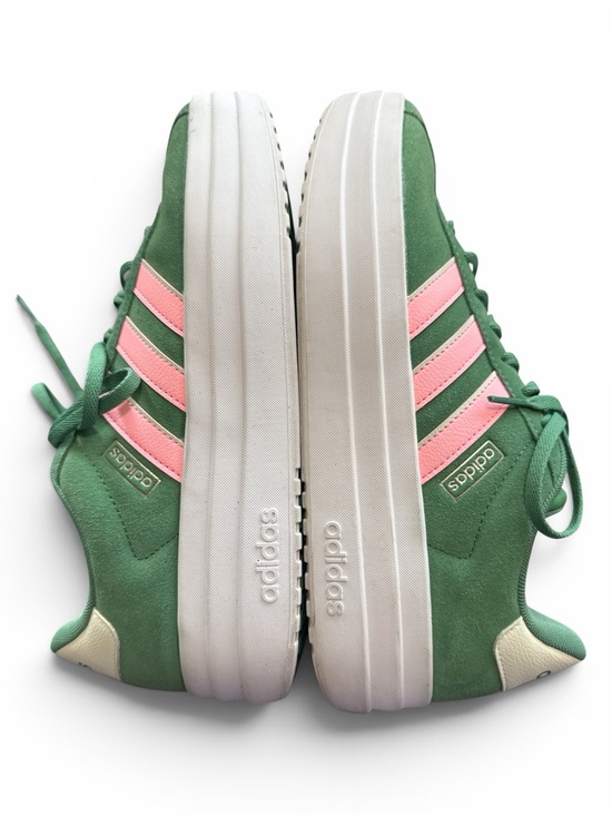 adidas Shoes - Adidas VL Court Bold Suede Platform Sneakers Green w/ Pink Stripes Women Sz 9.5
